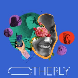 OTHERLY Abstract graphic of a black and white headshot surrounded by colourful blobs with similar coloured images inside